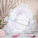 Honeydak 3 Pcs 9 Inch Wedding Flower Girl Baskets with Foldable Handle, Satin Lace Bowknot Baskets for Wedding Flower Girl (White)