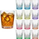 Ruckae 12 Pack 1.5oz Shot Glasses Set Crystal Shot Glass Bulk Gradient Colorful Cone Shot Glasses for Vodka Tequila Whiskey Liquor