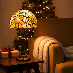 Tiffany Lamp Stained Glass 3 Way Table Lamp, Yellow Sunflower Bedside Table Lamp LED E26 Bulb, for Bedroom Living Room, Included 3 Way LED Bulb (8 Inch)