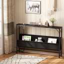 Asgolion 47.2'' Skinny Console Table with Power Outlet, 5.91" Behind Couch Table with Charging Station, Long Sofa Table, Narrow Entryway Table for Living Room, Foyer, Hallway, Black