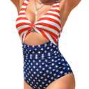 Charmo Womens One Piece Swimsuit Ruched Tummy Control High Cut Backless V Neck Bathing Suits Swimwear (X-Large, 5e# American Flag)