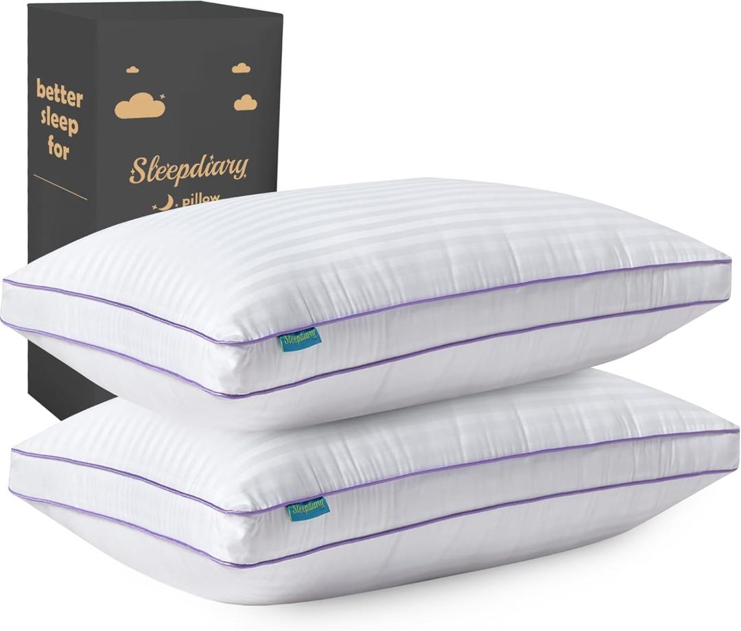 SLEEPDIARY Pillows Queen Size Set of 2,Hotel-Quality Bed Pillows with Zipper for Adjustable Loft, Machine Washable, Down Alternative Filling for Back, Side & Stomach Sleepers, White