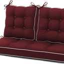 Waterproof Wicker Chair Cushions of 3 Pieces Piped Edges Premium Thick Cushions, All Weather Outdoor Loveseat Cushions for Patio Seat, 1 Loveseat and 2 U-Shaped Cushions, Red