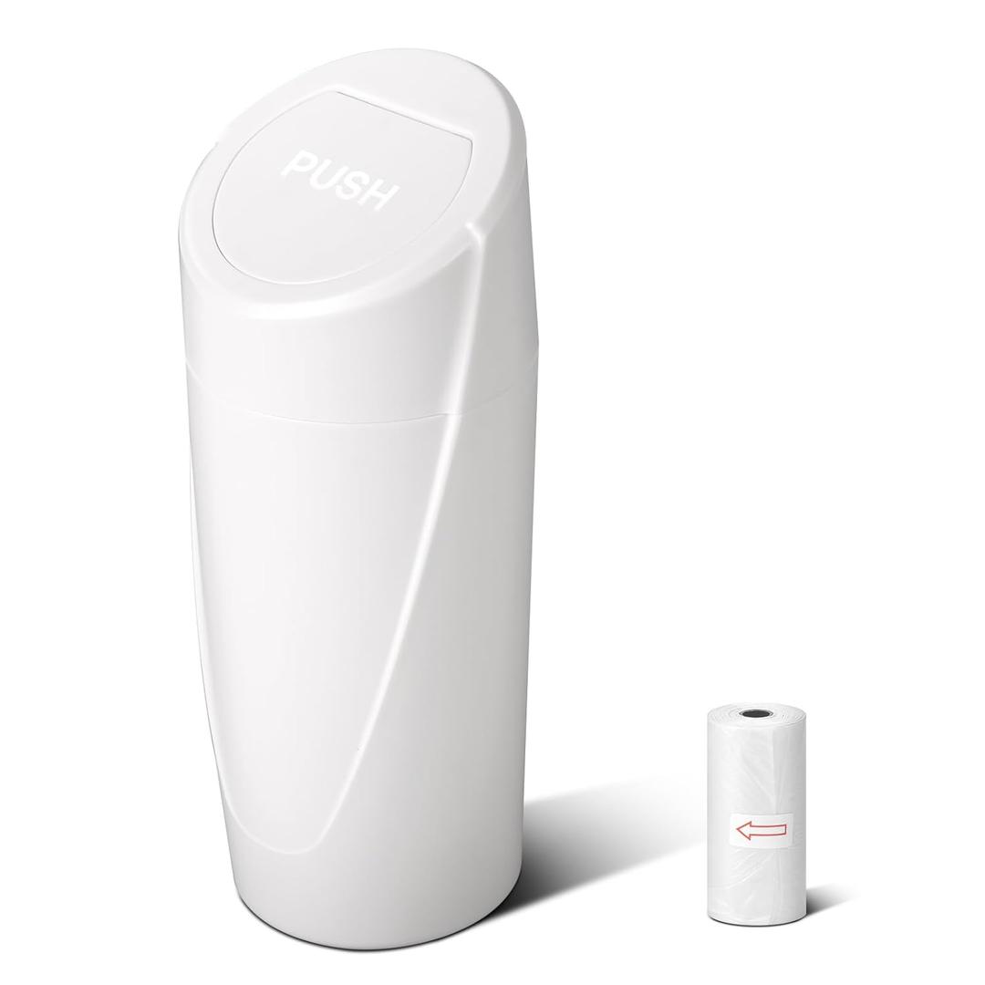 Car Trash Can Bin with Lid - Car Garbage Can Cup Holder - White Mini Leakproof Vehicle Trash Garbage Can Bin with 20pcs Trash Bags-Car Organizers and Storage for Front Back Seat Accessories