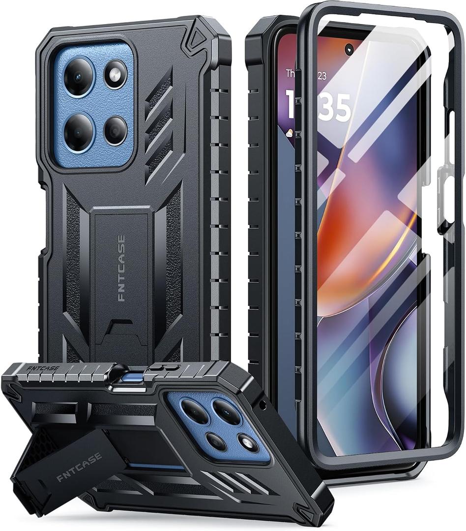 FNTCASE for Moto-G 2026/2025 Case: for Motorola Moto G Play 2026 5G Military Grade Drop Proof Protection Cover with Kickstand | Matte Textured Rugged Shockproof TPU | Protective Phone Case Black