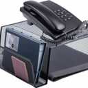 Lorell Mesh Steel Office Phone Stand for Desk, Angled with Storage Slot, 11.1" x 10.1" x 5.3", Black