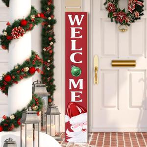 Christmas Welcome Porch Sign Decor Santa Wooden Hanging Sign Door Porch Standing Decorative Signs Plaques for Front Door Farmhouse Outdoor Indoor Welcome Sign Wall Craft Decor 47.2"H