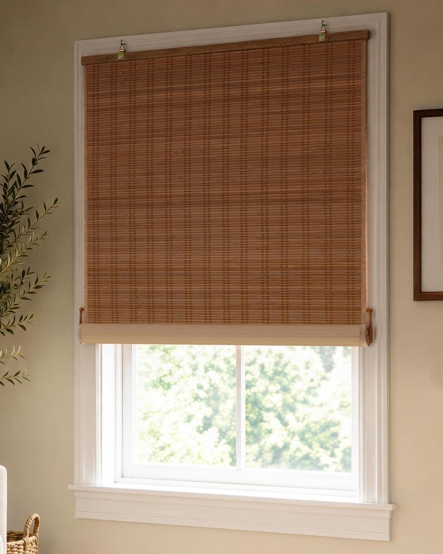 LazBlinds Blackout Bamboo Roller Shades, 32" x 48", Ceylon Light Russet