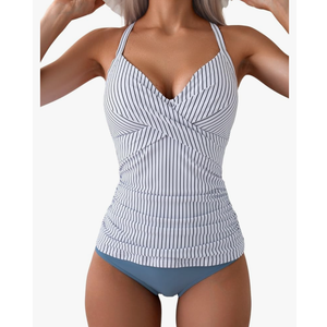 B2prity Women's Ruched Tankini Swimsuits V Neck Wrap Tie Back Two Pieces Bathing Suit Tummy Control Swimwear, Size XL
