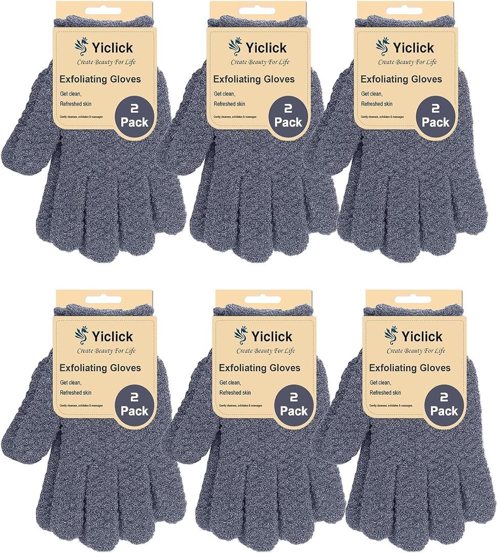Yiclick 12Pcs Heavy Exfoliating Gloves, Body Scrub Glove For Shower Bath, Body Scrub Exfoliator, Exfoliating Body Scrubber for Bath Shower Exfoliation, Exfoliate Sponge Loofah Washcloth Mitt Men Women (Grey)