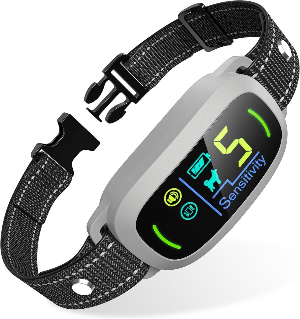 FAFAFROG Dog Bark Collar, Rechargeable Smart Collar, Anti Barking Training Collar with 5 Adjustable Sensitivity Beep Vibration, Bark Collar for Large Medium Small Dogs (Grey)