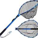 Foldable Rubber Fishing Net with Handle 37 47 Red Blue Telescoping Fish Net - Adjustable Length Lightweigh Collapsible Extendable Fishing Net (1-section pole|net depth 30cm|length:37.4")