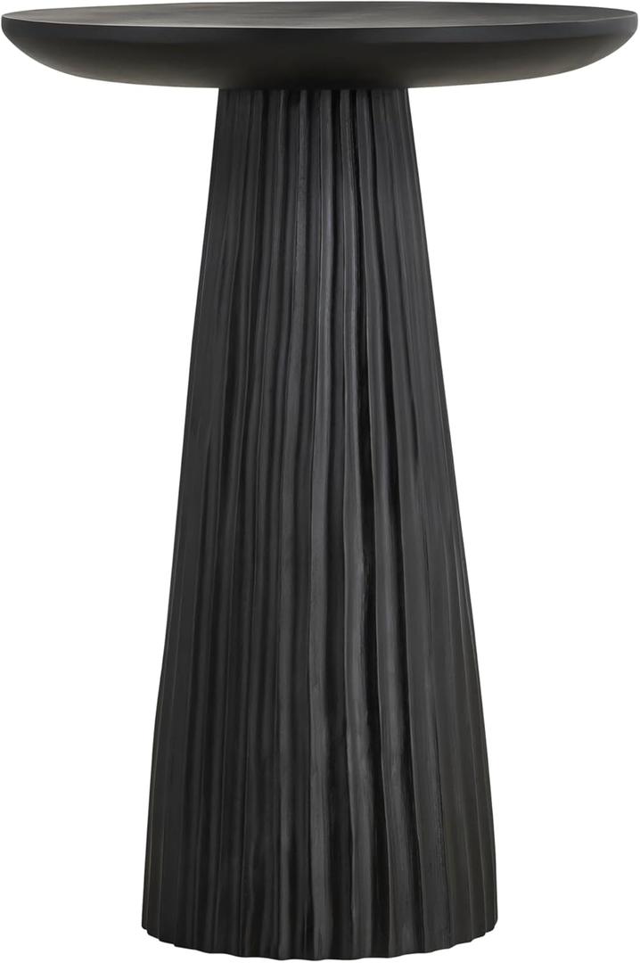 Jai Black Wood Side Table  15.25 Round End Table  Modern Ribbed Accent Table for Living Room, Bedroom, Bedside Storage  Contemporary Mango Wood Small Space Furniture