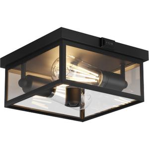 Outdoor Ceiling Light with Motion Sensor 12'', Flush Mount Porch Light, Exterior Light Fixture with Clear Glass, Dusk to Dawn 2-Light Fixture for Patio, Porch