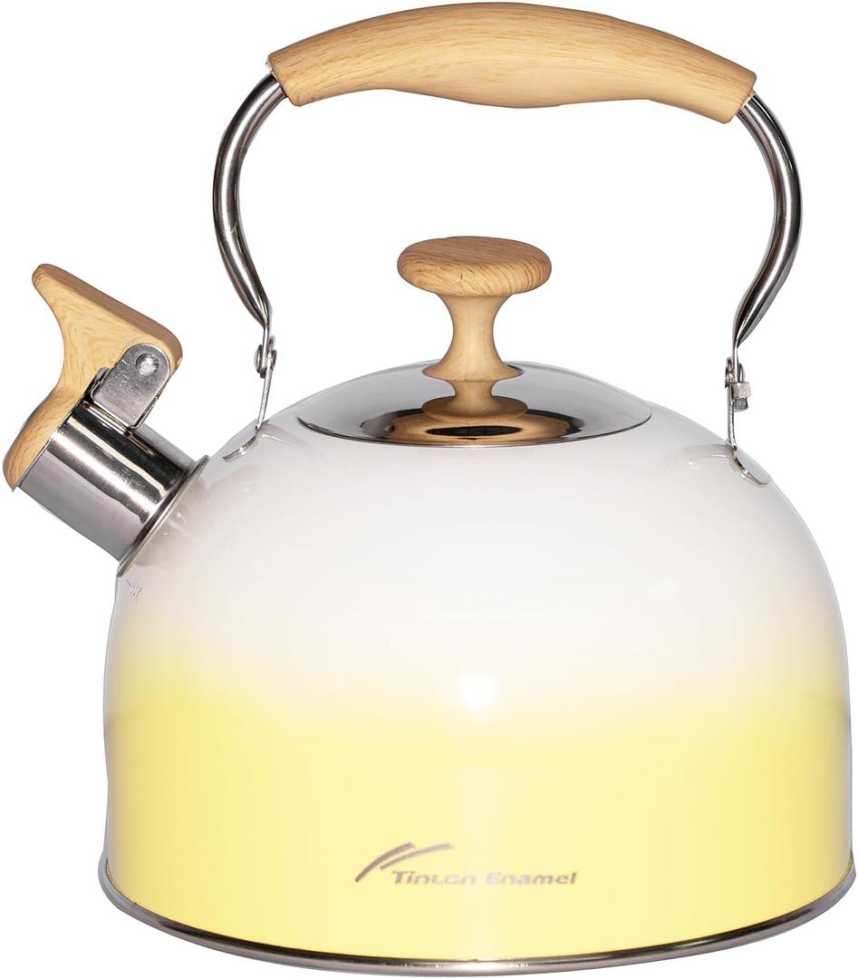 Floral 304 Stainless Steel Whistling Tea Kettle - 2.4L Stovetop Teapot for Induction & Gas Stove - Ergonomic Handle & Fast Heating (Yellow)