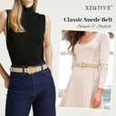 XZQTIVE Women Suede Belt for Jeans Dresses Fashion Retro Gold Buckle Ladies Waist Belts (Beige), Fit Waist Size 30"-36"