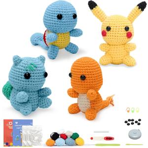 Crochet Kit for Beginners, Complete 4 PCS Cute Animals Crochet Kits for Adults with Step-by-Step Instructions and Video Tutorials - Best Knitting Birthday Gift (4P, Cute Animals)