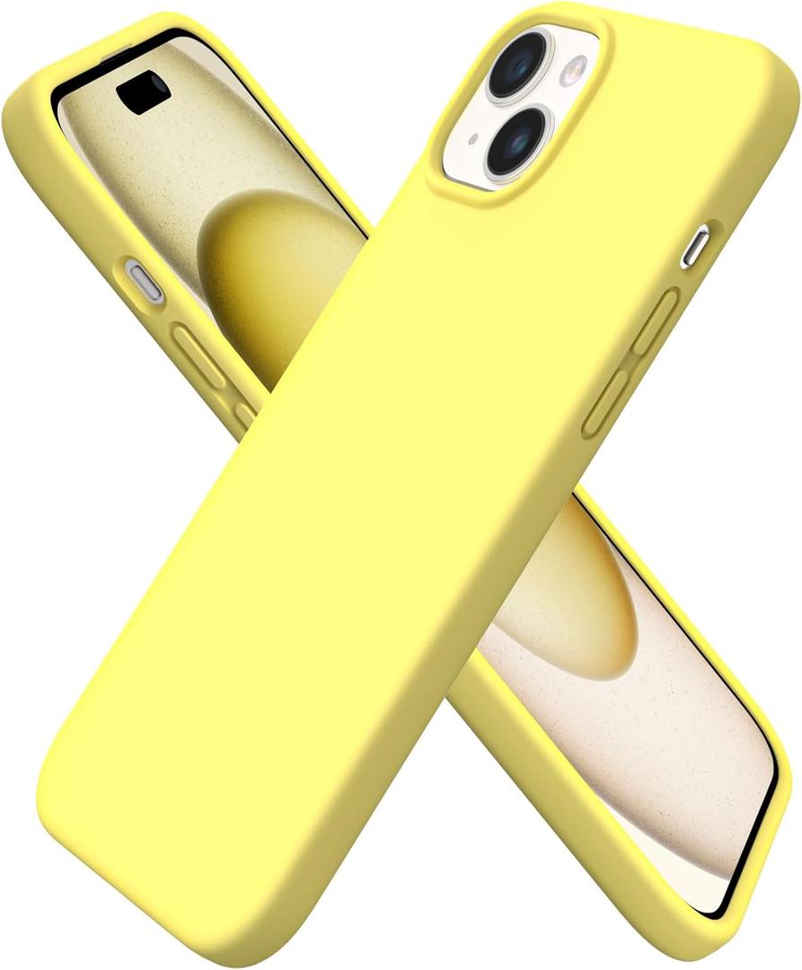 ORNARTO Compatible with iPhone 15 Plus Case 6.7", Slim Liquid Silicone 3 Layers Full Covered Soft Gel Rubber Cover Protective Phone Case with Anti-Scratch Microfiber Lining-Yellow