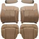 NLQR Medium Tan #522 or 52i Driver & Passenger Side Bottom & Top Lean Back Replacement Microfiber Leather Seat Covers & Armrest Covers fit for Chevy Silverado Avalanche GMC Sierra 1999 2000 2001 2002