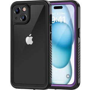 Lanhiem for iPhone 15 Case, IP68 Waterproof Dustproof Shockproof Cases with Built-in Screen Protector, 360 Full Body Protective Heavy Duty Rugged Phone Cover for iPhone 15-6.1 inch (Purple)