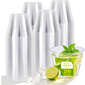 Showgeous 200 Pack 9 oz Clear Plastic Cups Plastic Wine Glasses