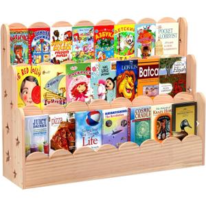 Scalloped Book Shelf, Montessori Bookcase for Kids, Wooden Book Rack for Classrooms, Playrooms.(29.6" W *10.6" D*27.6" H), 39.4" W*10.6" D*27.6" H
