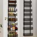 Over the Door Organizer, 8-Tier Pantry Organizer with Fully Enclosed Mesh Baskets, Heavy-Duty Metal Hanging Spice Rack for Kitchen Bathroom Laundry Room, 2-in-1 Wall Mount or Door Mount, Black