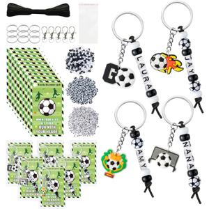 Y1tvei Soccer DIY Keychains Set - Football Beads Charms Making Kit, Create Your Own Bead Keychains with Acrylic and Cards DIY Crafts Bracelet Accessory Gift for Kids Soccer Lover Zipper Bag Hanger Key