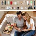 Acacia Wood Couch Cup Holder, 7-in-1 Couch Caddy Tray, Sofa Side Table with Push-Pull Drawer to Organize and Store Small Objects, 360Swivel Phone Holder, for Drinks, Cups, Snacks, Remote
