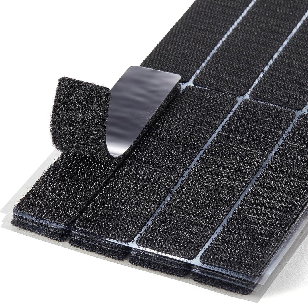 (1x4 Inch, 16 Sets) Strips with Adhesive for Fabric, No Sew Stick On for Fabric, Sticky Back for Clothes, Curtains - Heavy Duty Double Sided Hook and Loop Hem Tape Fasteners, No Sewing No Iron, Black