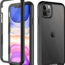 wahhle Compatible with iPhone 11 Pro Max Case, Built in Screen Protector Full Body Shockproof Slim Fit Bumper Protective Phone Cover 6.5'' Men Women-Black/Clear