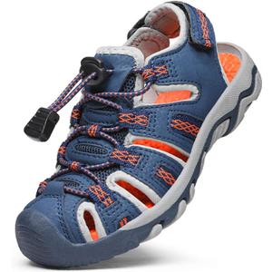 DREAM PAIRS Boys Girls Summer Outdoor Athletic Sport Sandals Walking Hiking Hook and Loop Adjustable Multicolor for Toddler/Little/Big Kids (Navy/Light/Grey/Orange), Size: 12 Little Kid