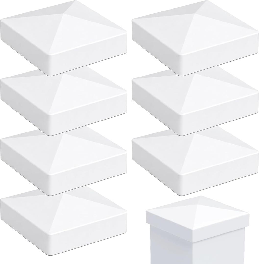 RECTOO 4x4 Vinyl Post Caps White (Actual 4.00" Internal Size - NOT for Wood Posts), Pyramid Top Toppers for Fences, Decks & Mailboxes, Weatherproof PVC Post Protector (8 Pack)