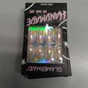 2 x GLAMERMAID Chrome Press On Nails Medium Almond, White Handmade Metal Fake Nails Stiletto, Glitter Glazed Donut False Nail Short Oval, Glossy Natural Reusable Acrylic Stick Glue on Nails Kit for Women