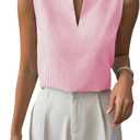 SOLY HUX Women's Work Outfits V Neck Sleeveless Blouses Summer Casual Tank Tops Business Office Dressy Striped Shirts (XL)