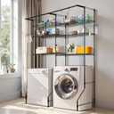 VEVOR Over Washer and Dryer Storage Shelves, 6 Tiers Laundry Room Drying Rack with Hanger Rod and Hooks, Two Rows Adjustable Washer Shelves Space Saver, for Laundry Room Storage & Organization, Black