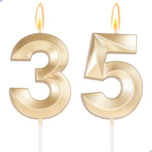 Large 2.76inch Gold Number 35 Candle, 35th Birthday Decorations for Men Women, 35th Birthday Candle for 35 Year Old Birthday Anniversary for Him Her