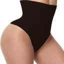 Thong Shapewear Tummy Control, High Waist Underwear Panties Super Comfort Womens Thong Underwear (Black, S)