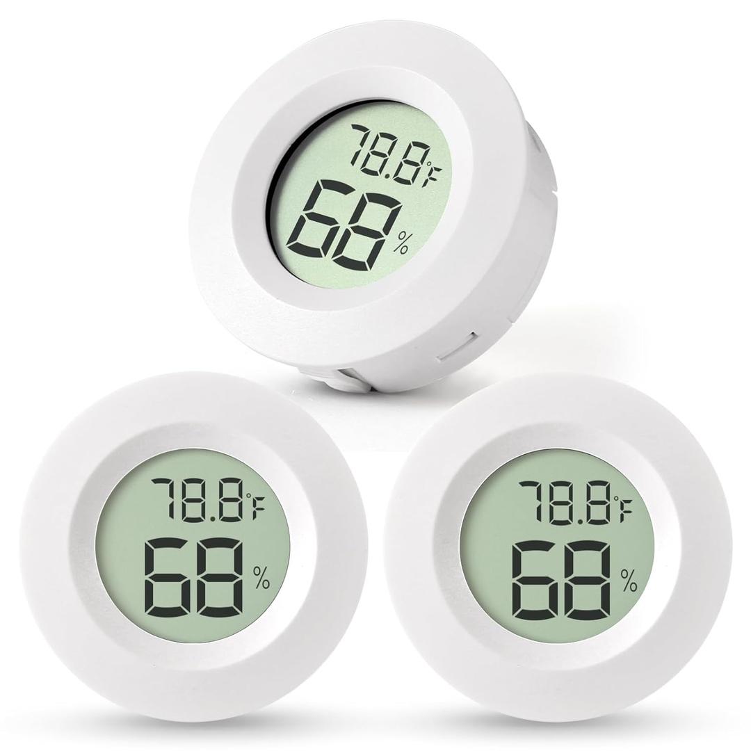 Atogou 3-Pack Mini Hygrometer & Thermometer, Indoor Outdoor Digital Humidity Meter Gauge Temperature, /, for Home, Office, Reptile, Car, Greenhouse, Lab, Terrarium, Cellar.. A01 White