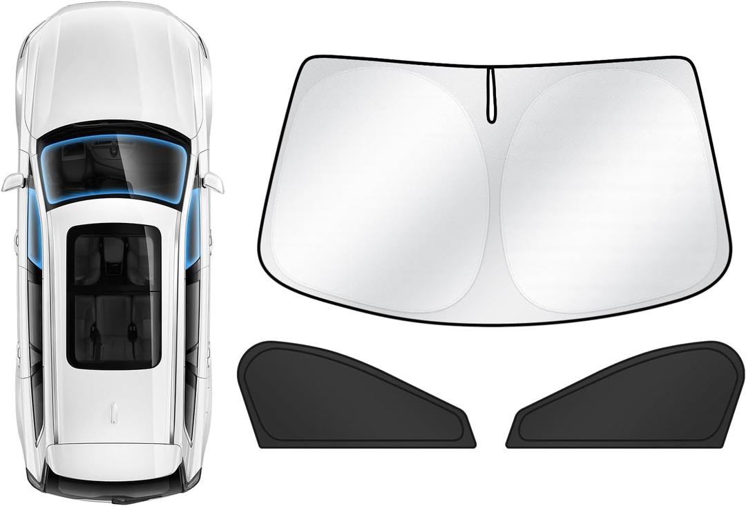 Karltys 3PCS Windshield Sun Shade for Mazda CX-50 2023-2025 2026, Reflective Front and Side Window Sunshade for CX-50, Foldable Sun Visor Protector Cover Blocks Heat UV Rays