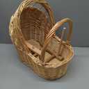 Vintage Woven Rattan Baby Carriage Basket Handcrafted Wicker Stroller for Baby Shower, Flower Girl Basket, Baby Things, Rustic Home Decor, Photography Props, Floral Arrangements (Large)