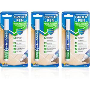 Grout Pen White - 3 Pack - Restore The Look of Kitchen and Bathroom Tile Grout Lines Clean and Whiten Floor, Wall, Counter, Shower, Sink. DIY Easy.