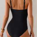One Piece Swimsuit for Women Modest Full Coverage Bathing Suit Slimming Color Block V Neck Swimwear (Black, S)