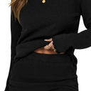 ANRABESS Women Long Sleeve Skirt Sets 2025 Fall Sweater Lounge Sets 2 Piece Beach Vacation Outfits Black, M