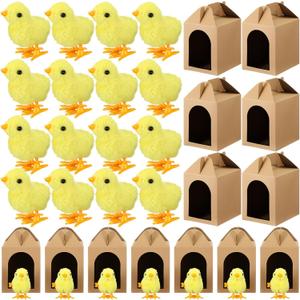 20 Set Adopt a Pet Party Favors Includes Easter Mini Stuffed Animals Kraft Paper Box for Adopt a Pet Theme Birthday Party (Chick,Yellow)