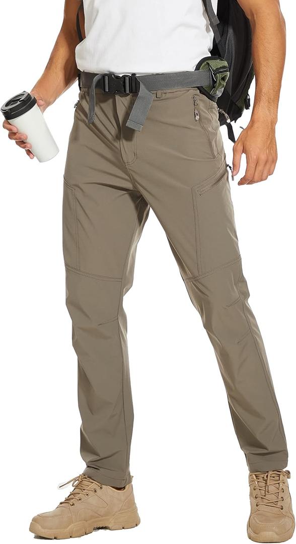 Arunlluta Hiking Pants for Men, Hiking Travel Pants Water-Resistant Mens Work Pants Stretch Quick Dry Lightweight (32W x 30L, Khaki Greybelt Included)