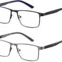 2 x 2 Pack Multifocal Progressive Reading Glasses Men, Blue Light Multifocus Bifocal Readers for Mid and Near Range (Bifocal Black & Grey)