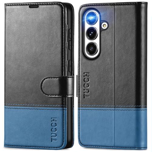 TUCCH Wallet Case for Galaxy S25, Magnetic PU Leather Stand [RFID Blocking] Credit Card Holder Flip Cover with [TPU Shockproof Interior Case] Compatible with Galaxy S25 6.2" 2025, Black & Light Blue