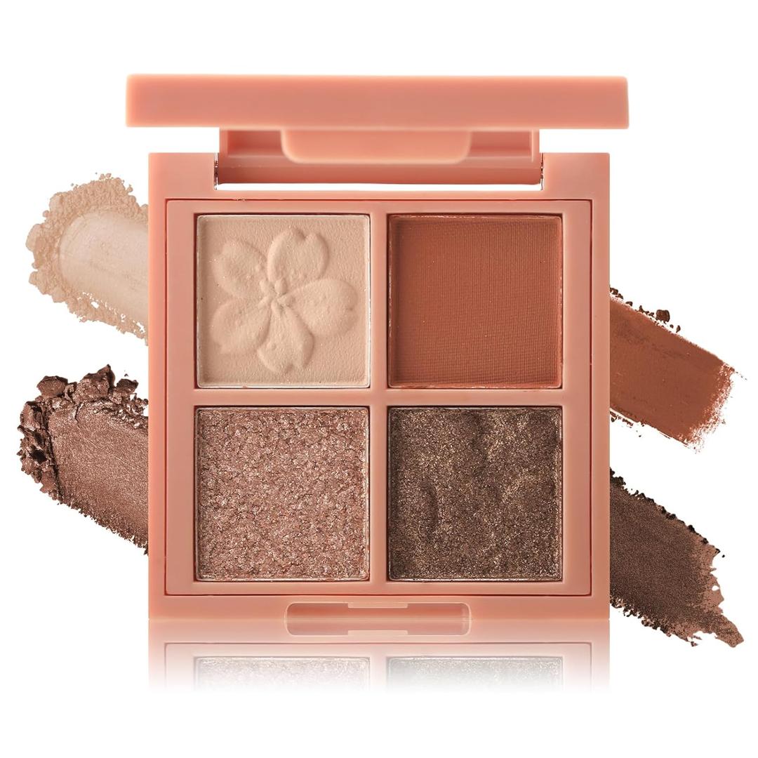 2 x Matte & Shimmer Eyeshadow Palette - Waterproof Long-Lasting Neutral Browns, Champagne & Taupe Kit with Blending Brush, Travel Compact, High Pigment Creamy Shades (Romantic Glow)