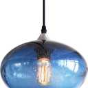 ARIAMOTION Pendant Lighting for Kitchen Island Blue Glass Modern Hanging Light Fixtures Seeded Bubble Over Sink 9.4 Inch Diam